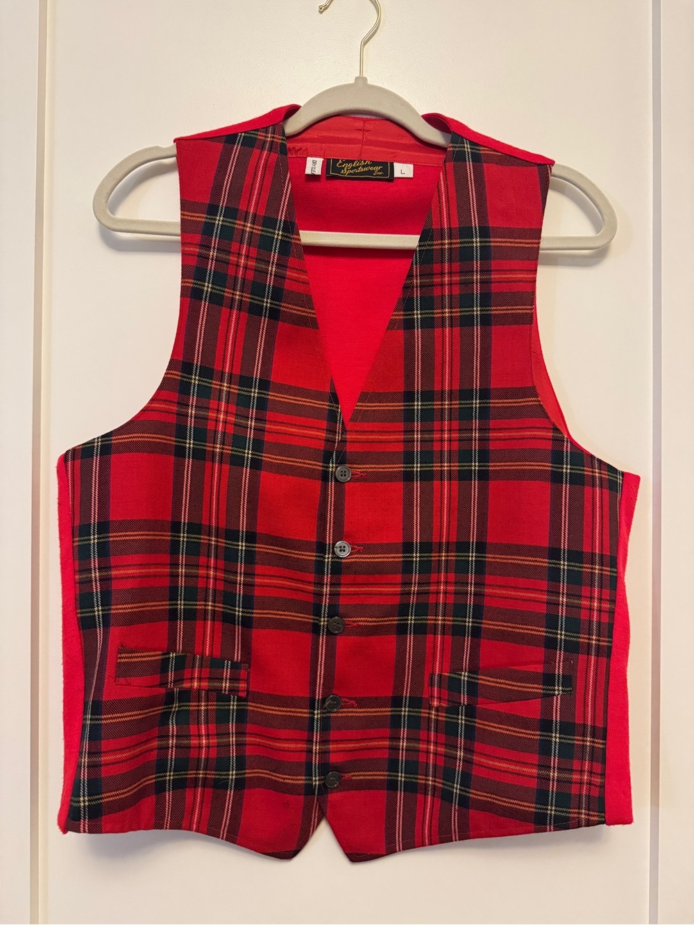 Vintage Wool English Sportswear Red Tartan plaid riding vest